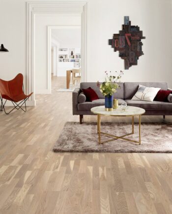 Parquet Tarkett, Shade, Oak Cream White TreS, 3-strip, stained, Proteco Natura mat lacquer