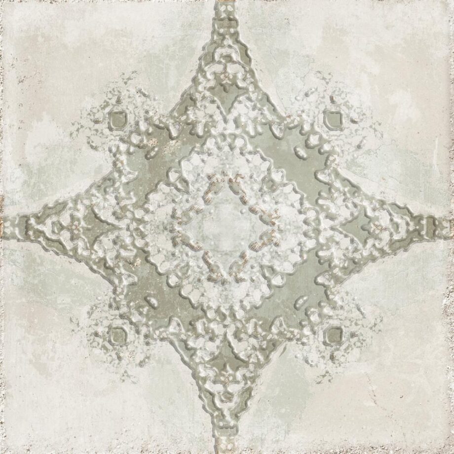 Patterned encaustic-look porcelain floor tile Dune Atlantique Saint-Michel Olive, 20×20 cm, 9 mm, glass paste relief Patterned encaustic-look porcelain floor tile Dune Atlantique Saint-Michel Olive, 20x20 cm, 9 mm, glass paste relief