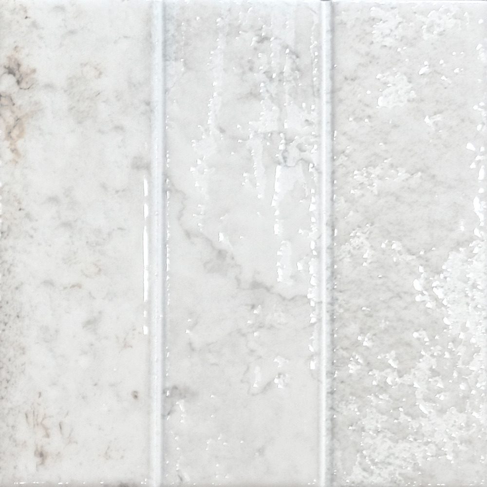 Porcelain tile with three-strip relief Dune Terraluz Yeso, 14.7x14.7 cm, 8 mm, plaster white