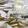 Ceramic wall tile with PVD metallic pattern Dune Flat Savannah White & Gold, 7.5×30 cm, 8 mm, white & gold – view 2 Ceramic wall tile with PVD metallic pattern Dune Flat Savannah White & Gold, 7.5x30 cm, 8 mm, white & gold – 2