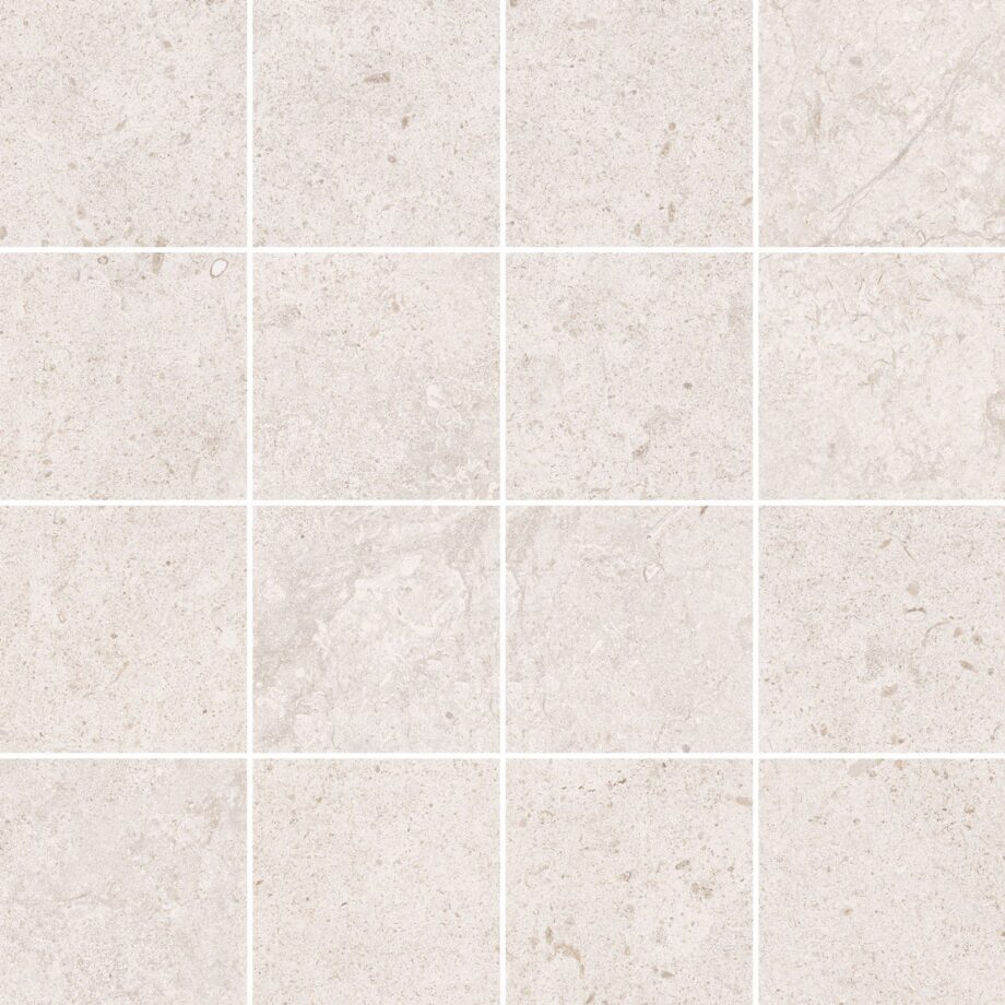 Stone-effect porcelain mosaic tile Tau Dorset White 7x7, 30x30 cm, white