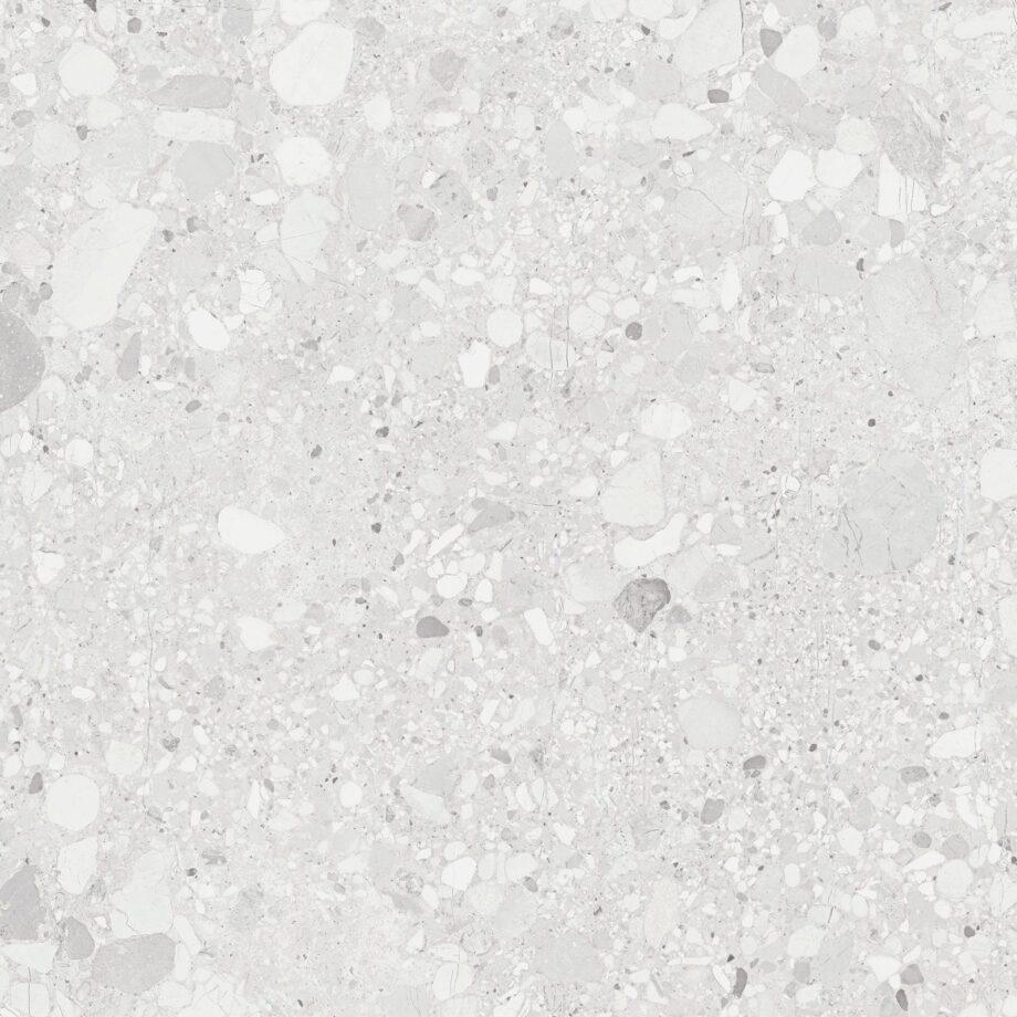 Terrazzo effect matt porcelain floor tile Tau Clemon White, 60x60 and 60x120 cm, white, R10, rectified
