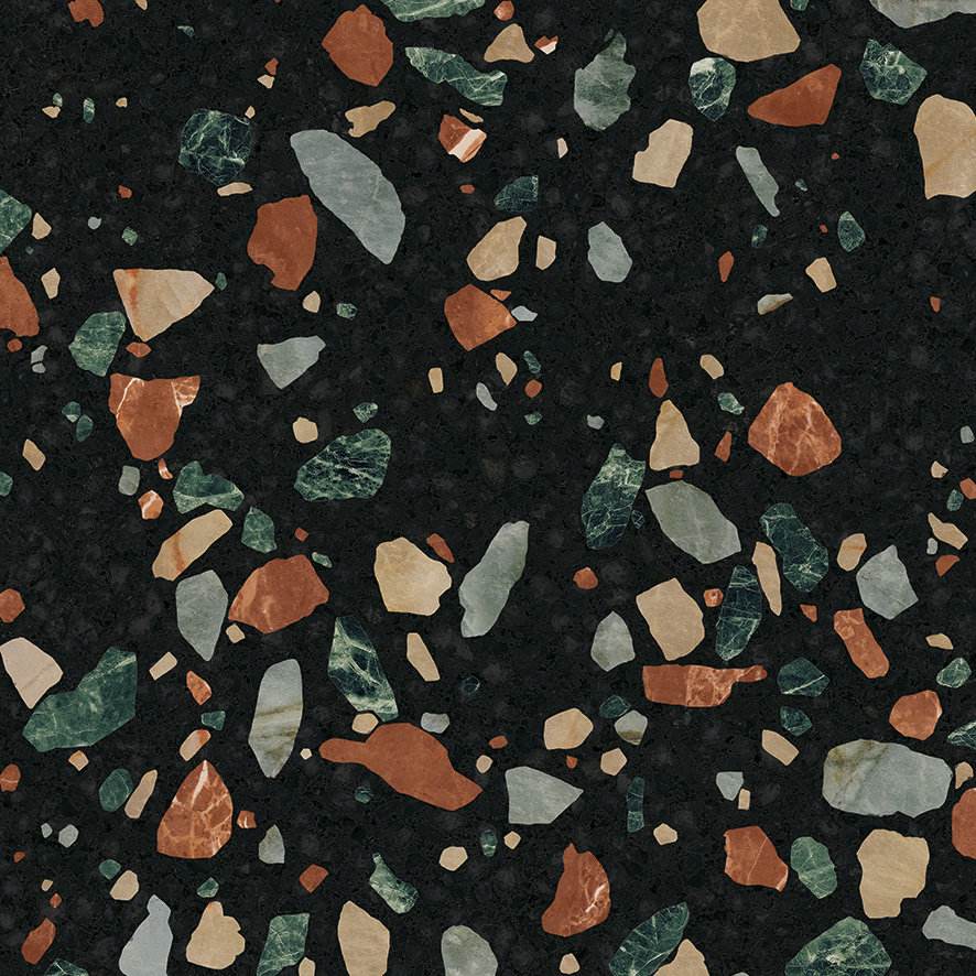Terrazzo effect porcelain floor tile ABK Play Drops Multiblack, 20x20 cm, 8.5 mm, matt (nat.)