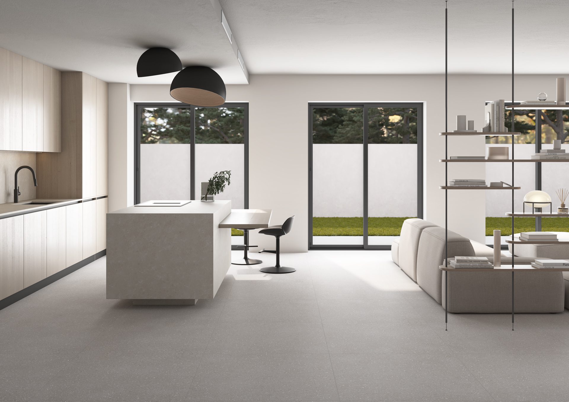 Terrazzo effect matt porcelain floor tile Tau Sassy Silver, 90x90 cm, silver grey, R10, rectified – 2