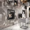 Striped 3D relief ceramic wall tile Dune Stripes Mix Mercury, 25×25 cm, 10 mm, metallic silver – view 2 Striped 3D relief ceramic wall tile Dune Stripes Mix Mercury, 25x25 cm, 10 mm, metallic silver – 2
