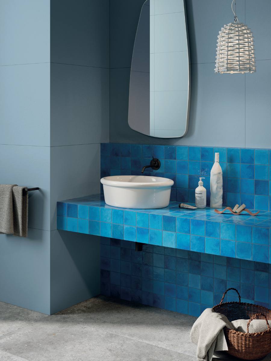 Coloured ceramic wall tile for bathroom and kitchen ABK Poetry Colors Blue, 7.5x15 cm, 8.5 mm, glazed, handcrafted look – 3