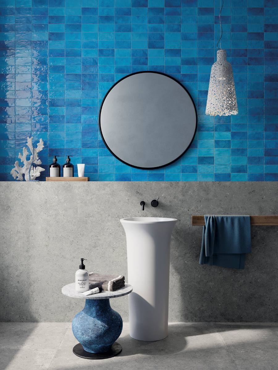 Coloured ceramic wall tile for bathroom and kitchen ABK Poetry Colors Blue, 7.5x15 cm, 8.5 mm, glazed, handcrafted look – 4
