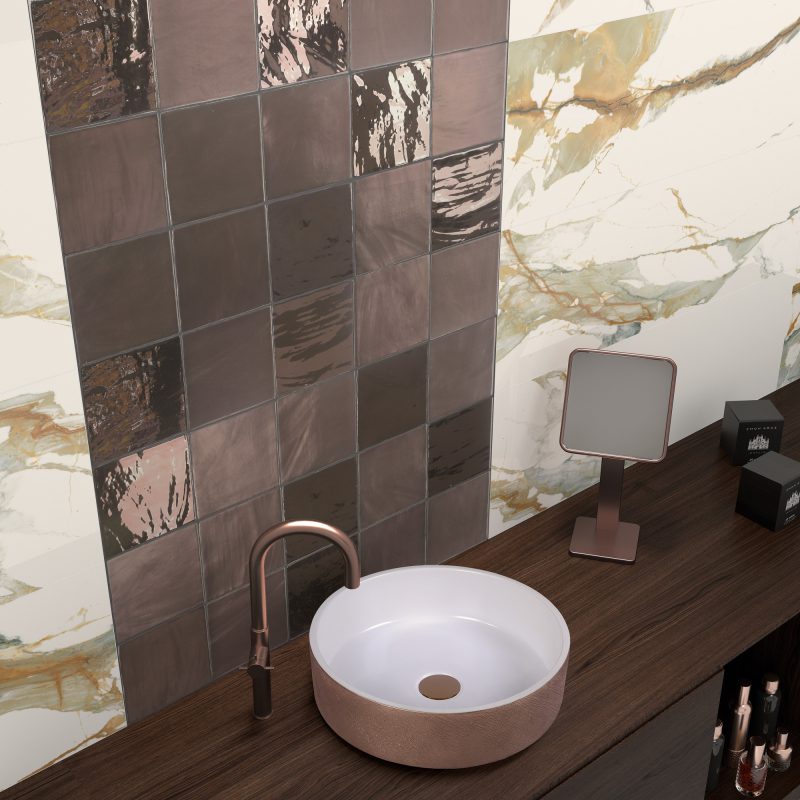 Matt copper metallic relief ceramic wall tile Dune Tabarca Copper Matt, 15x15 cm, 9 mm – 2
