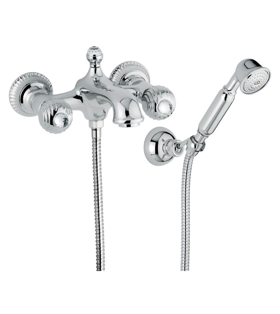 Wall-mounted bath mixer Emmevi The One Cloe 98001, chrome, with clear crystal, mixer + shower set Wall-mounted bath mixer Emmevi The One Cloe 98001 – 4