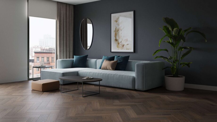 Walnut Herringbone Flooring Esta AB extra matt lacquered – close-up Walnut Herringbone Flooring Esta AB extra matt lacquered – 2