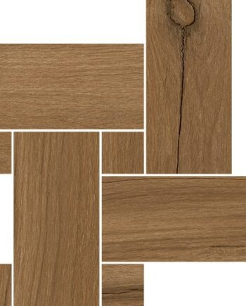 Wood effect porcelain mosaic tile Tau Loire Umber Legno, 22x22 cm, umber